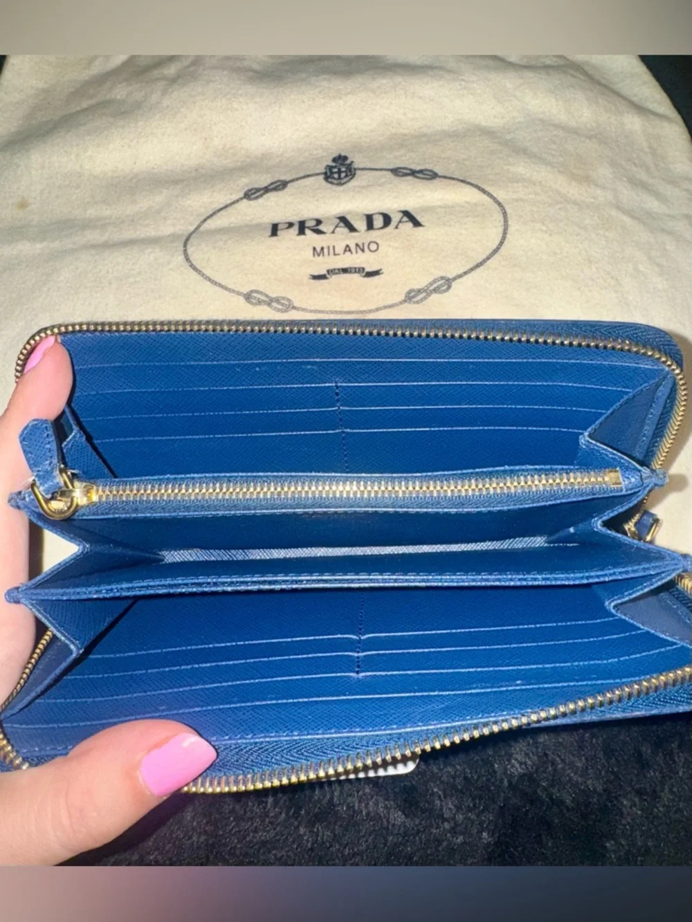 Prada Blue Saffiano Leather Zip Wallet - Picture 6 of 7